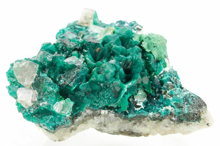 Calcite Crystals on Lustrous Green Dioptase - Congo #366020